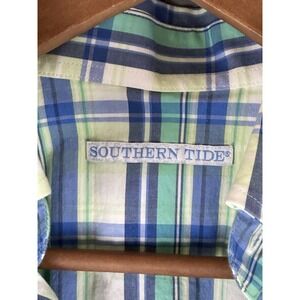 Southern Tide‎ Shirt Mens S Classic Fit Blue Plaid Cotton / Spandex Long Sleeve